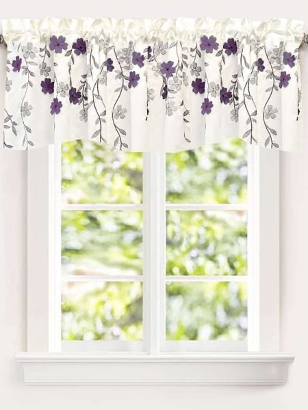 Bed Bath & Beyond White Valance with Purple Floral Embroidery
